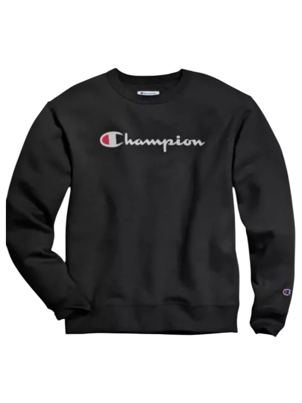 Champion fleece graphic crew neck sweater unisex black logo long sleeve Large